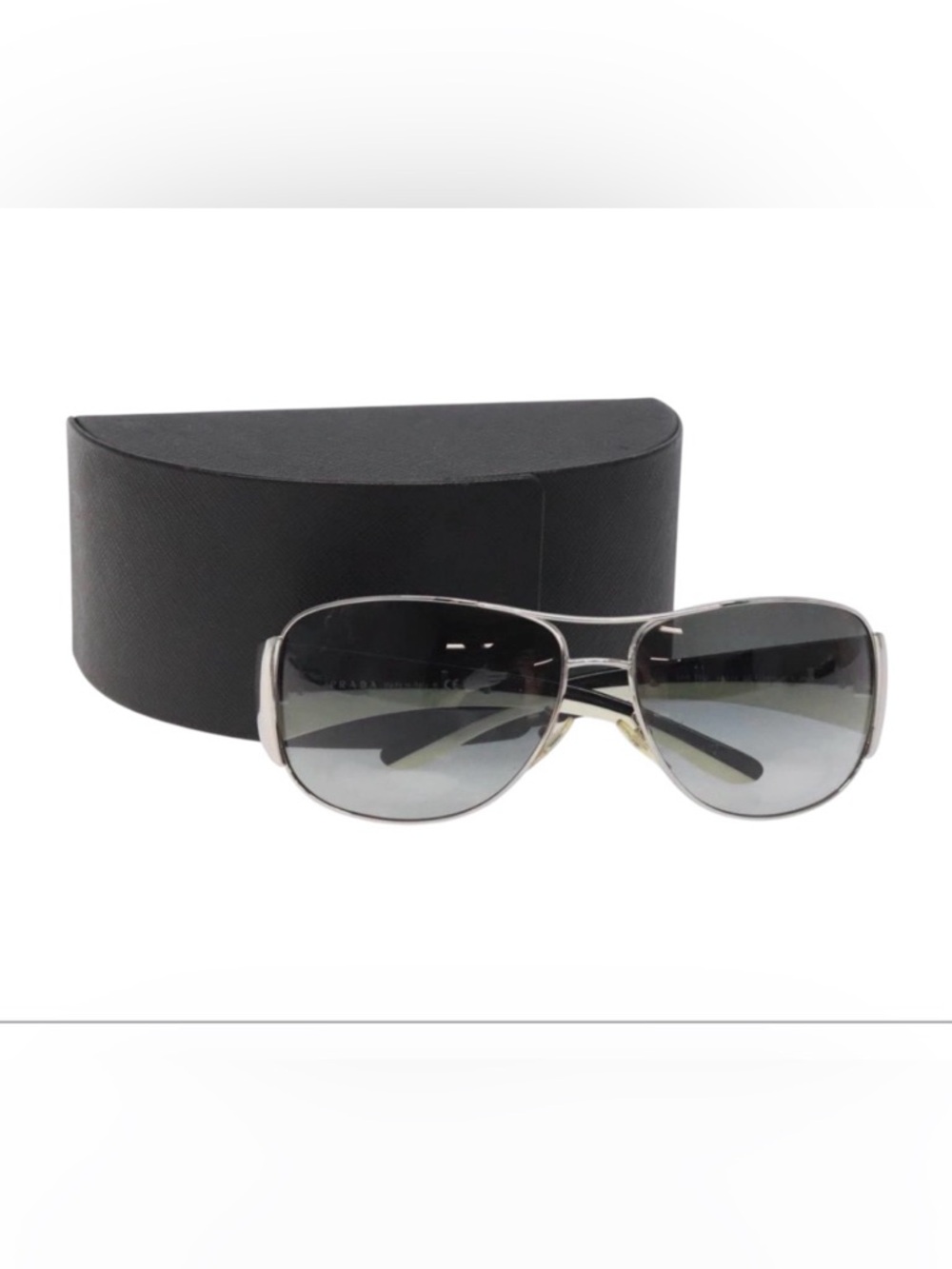 Prada Silver Frame Black Gradient Lens Sunglasses w Case